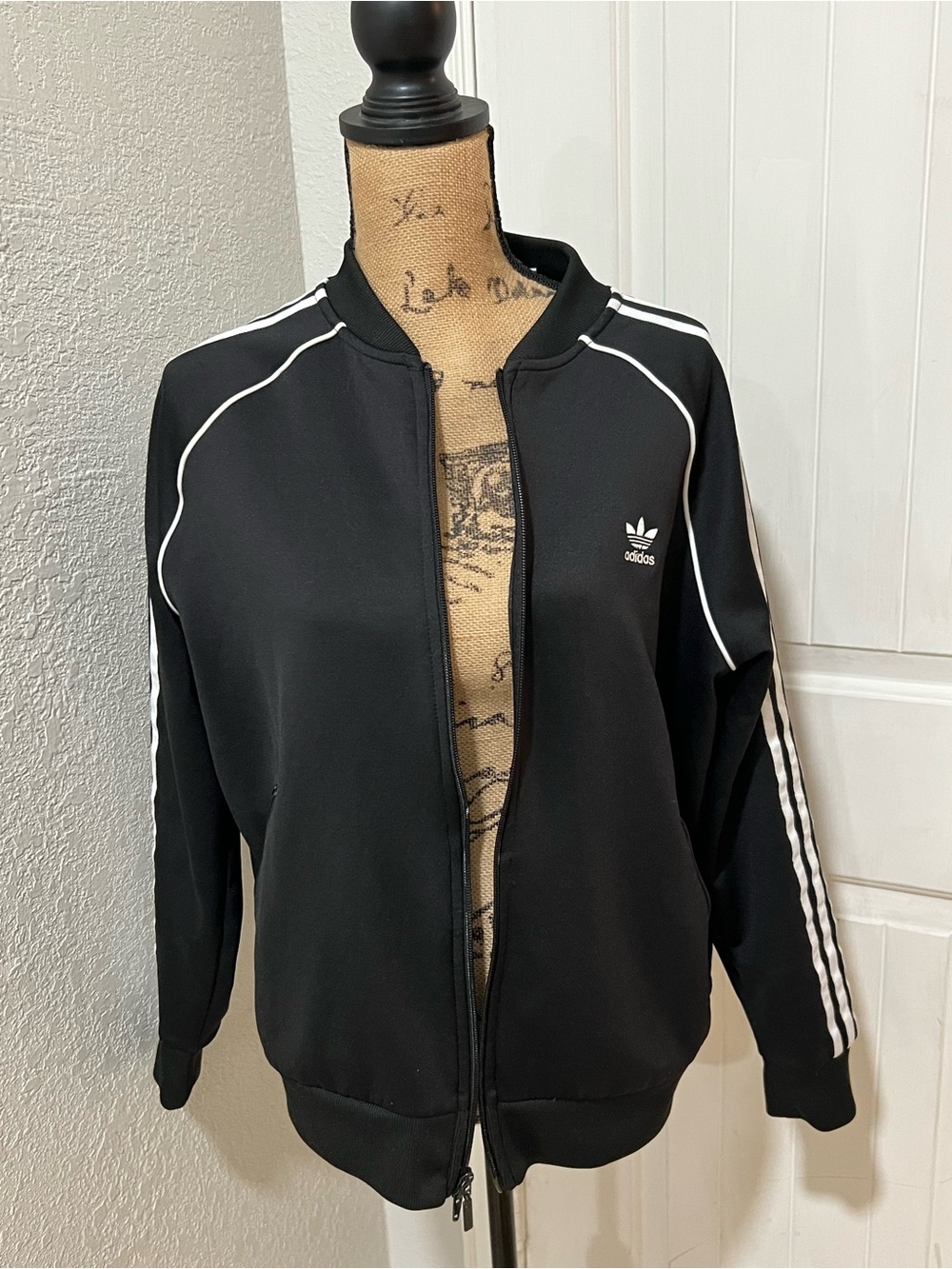 adidas Black Jacket with White Piping and 3-Stripes